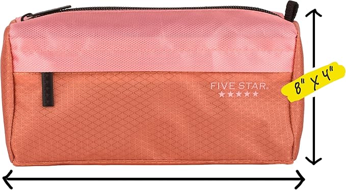 Five Star Pencil Pouch, Pen Case, 9-Pocket Zipper Pouch, Storage Organizer for School Supplies Earbuds Chargers Cables Makeup, Pink/Terracotta (500213F-ECM)