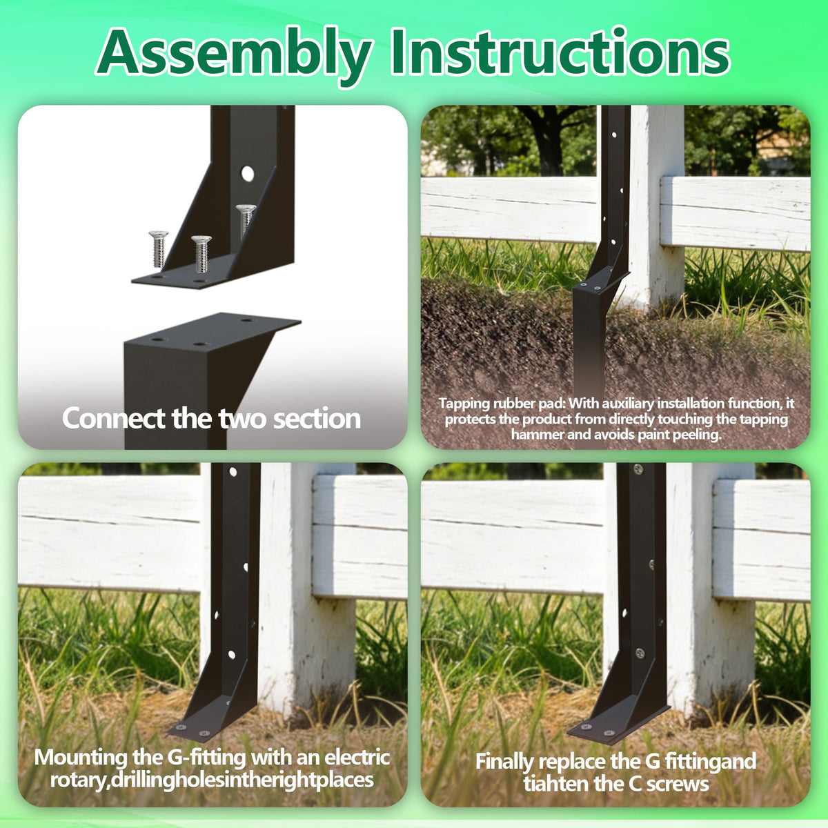 Fence Post Repair Kit 4 Pack Heavy Duty Fence Post Anchor Stakes for Fixed and Repair Tilted Broken Wood Posts Support Thickened Ground Spike Fencing Repair Stakes Black