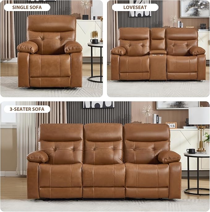 CANMOV Genuine Leather Recliner Chair, Power Single Reclining Sofa with Comfortable Arms and Back, Modern Electric Recliner Couch Set with Hidden Cup Holders,USB, Type C Port for Living Room,Brown