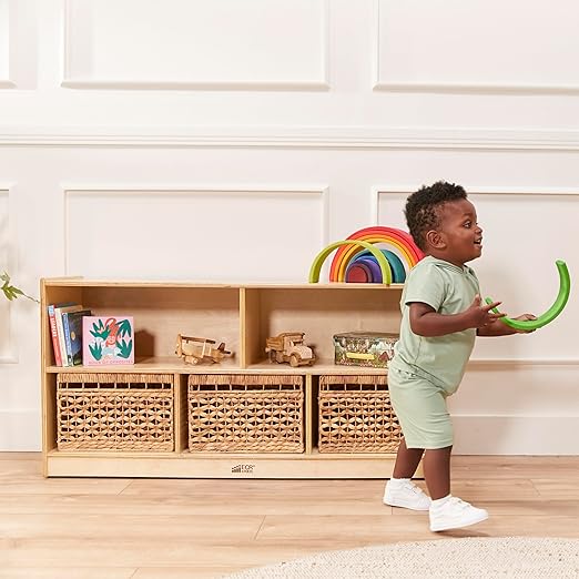 ECR4Kids 5-Compartment Mobile Storage Cabinet, Toddler, Classroom Furniture, Natural