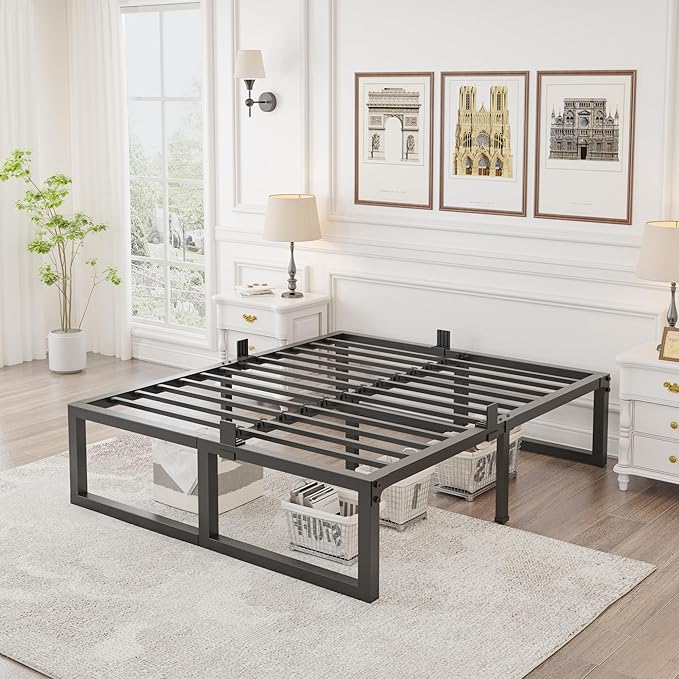 16 inch King Bed Frame,3500 lbs Heavy Duty Metal Platform,Steel Slats Support/No Box Spring Needed/Noise Free/Non-Slip/Easy Assembly