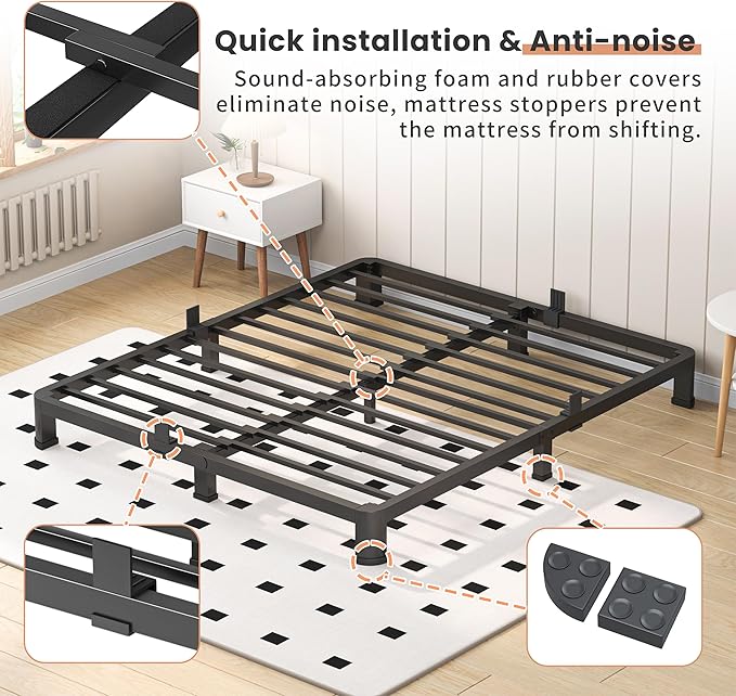 16 Inch Queen Heavy Duty 3500 lbs Bed Frame with Round-Corner Legs & Anti-Squeak Design – Quick Assembly Metal Platform, No Box Spring Needed
