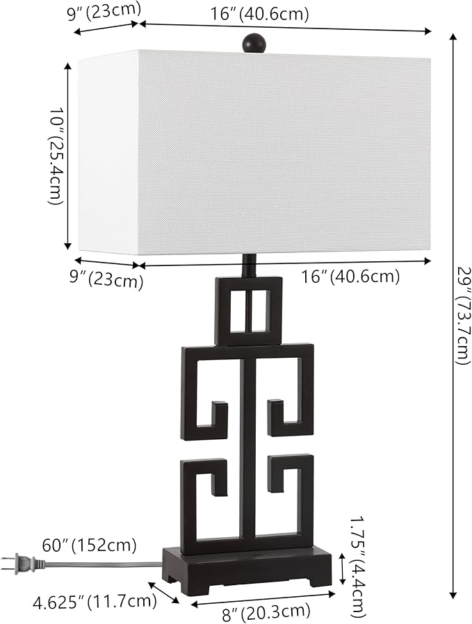 SAFAVIEH Lighting Collection – Greek Key Table Lamp Set of 2 – Oil-Rubbed Bronze Base with White Fabric Shade, LED Bulbs Included, 29-Inch Bedroom Living Room Desk Lamps (LIT4305B-SET2)