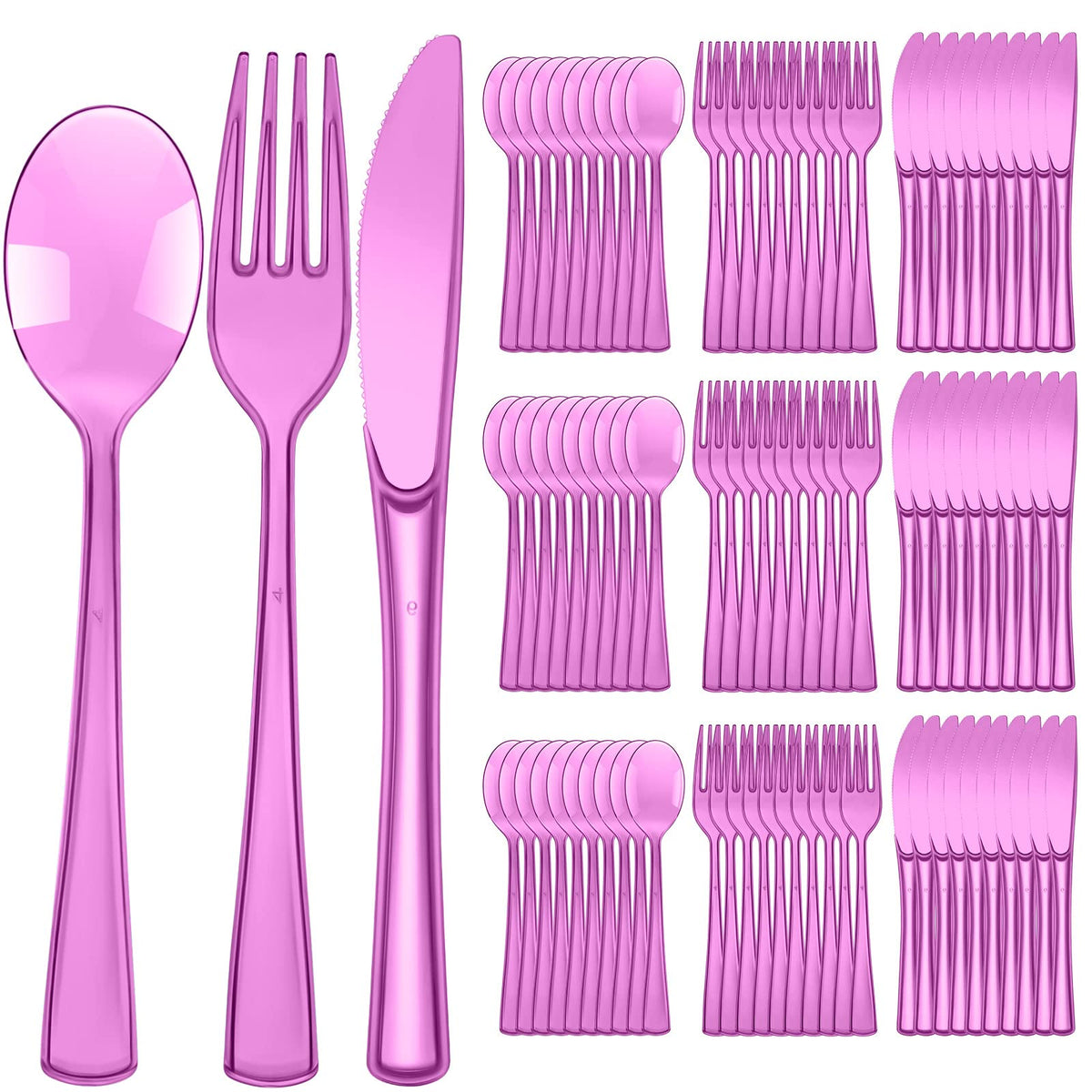 Minatee 150 Pcs Purple Disposable Cutlery Set, Plastic Silverware Set