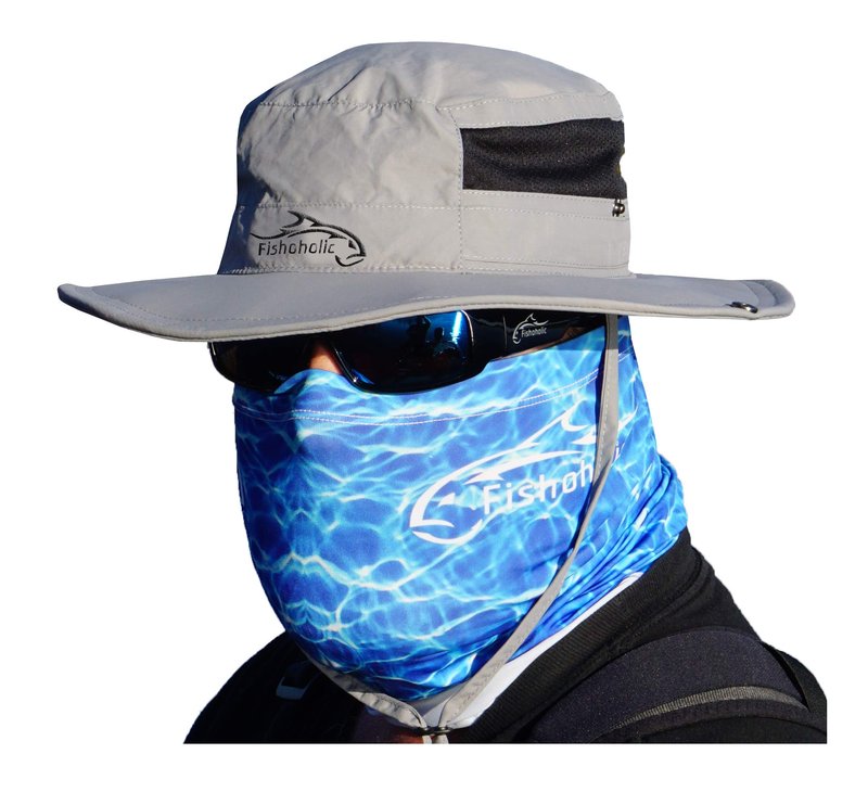 Fishoholic Fishing Hat - UPF50+ Sun Protection Wide Brim Bucket Hat with Straps