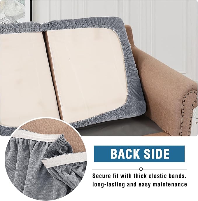 H.VERSAILTEX Chenille Sofa Covers for 2 Cushion Couch Stretch Cushion Cover Thick Soft Sofa Slipcovers All Seasons Universal Sofa Covers Washable(2 Seater Loveseat Cushion Cover,Grey)