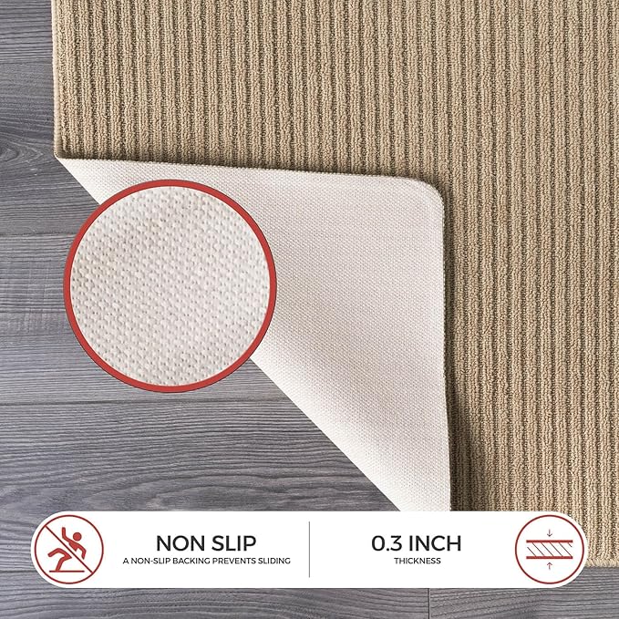 Non Slip Beige Solid Rubber Back Thing Rug for Living Room 5x7 Area Rugs for Kitchen, Rugs for Bedroom, Stain Resistant Easy Cleaning Non Shedding Carpet Beige 5 x 7