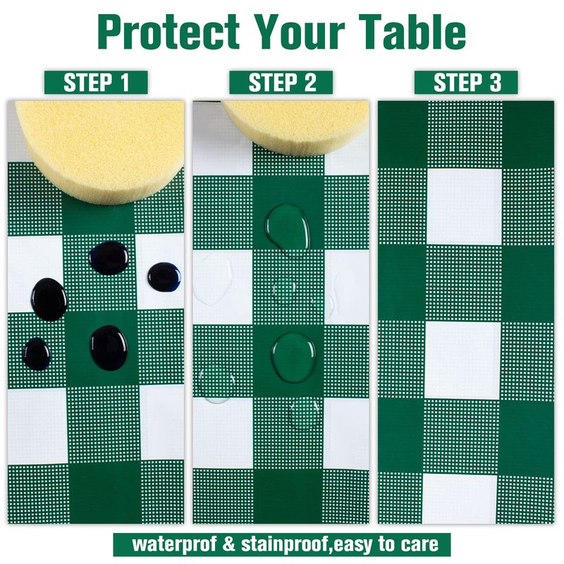 Kesfey 3 Packs Green and White Checkered Tablecloths 54 x 108 Inches Disposable Plastic Gingham Tablecovers Waterproof Rectangle Picnic Party Table Covers for Birthday Party Supplies Christmas