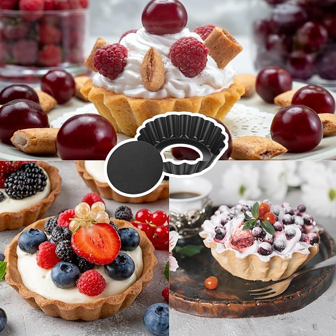 24 Pcs Mini Pie Tart Pans 3"with Removable Bottom Round Nonstick Quiche Pan