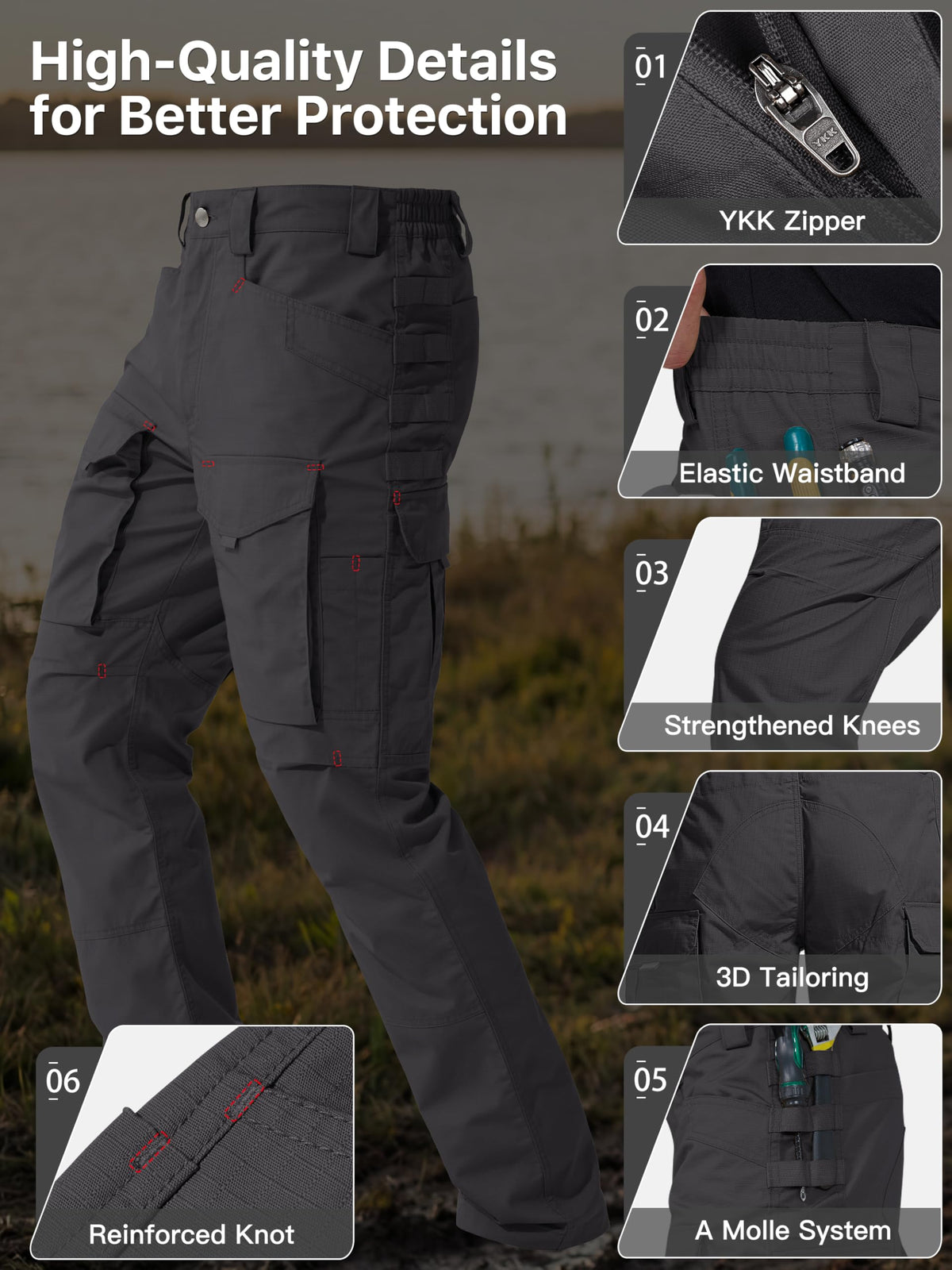 FREE SOLDIER Men's Cargo Pants,Tactical Pants for Men Stretch,Durable Ripstop EDC Work Pants for Hiking (Black 34Wx30L)