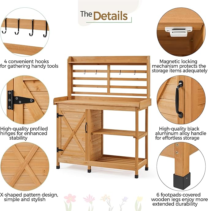 Yaheetech Outdoor Potting Bench, Large Horticulture Work Table Workstation with Storage Cabinet Shelf & Planting Working Console for Patio/Lawn/Garden - Wood