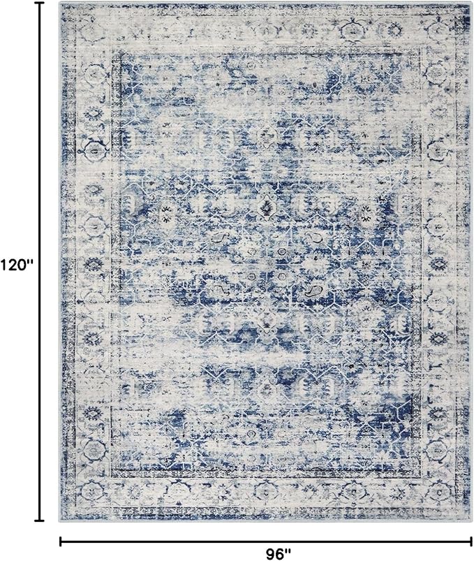 Lahome Vintage 8x10 Rugs for Living Room, Large Washable Rug for Bedroom Office, Boho Distressed Dining Room Rug Soft Stain Resistant Low Pile Accent Carpet for Home Playroom (8'x 10', Blue)