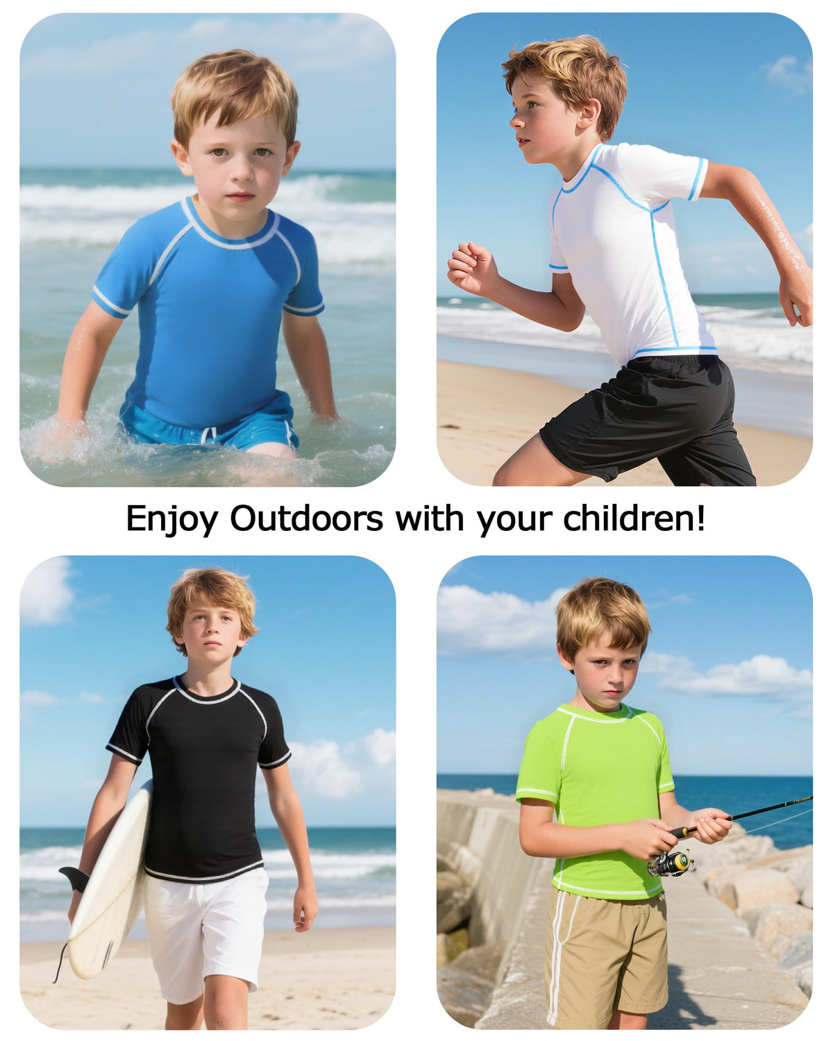 Roadbox Boys Rash Guard Short Sleeve Swim Shirt, UPF 50+ UV Water Shirts for Kids, Surf Fishing Sun Protection Rashguard