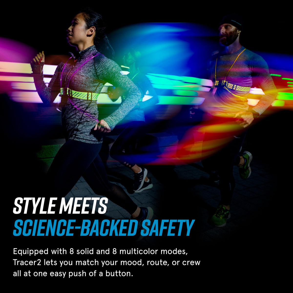 noxgear Tracer2 Multicolor Light Up and Reflective Running Vest with 500 Lumen Chest Light | Adjustable Fit, Rechargeable, Waterproof | Running Lights for Runners and Walkers |(Size: Small)