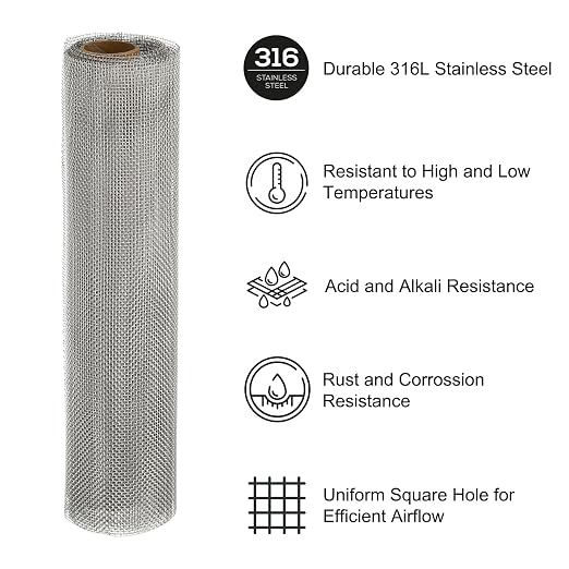 PATIKIL 40" L x 10" W Woven Wire Mesh, 14 Mesh 316L Stainless Steel Air Vent