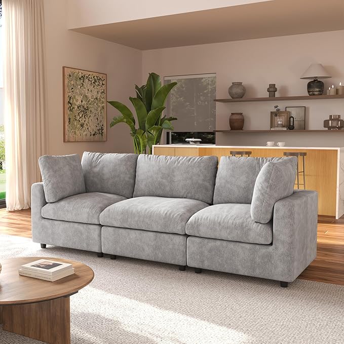 JACH 3-Seater Sectional Couches for Living Room, Deep Seat Modular Sofas, Cloud Sectional Couch, Sofa Covers Washable, Minimalist Modern Sofa for Living Room, Apartment, Light Grey