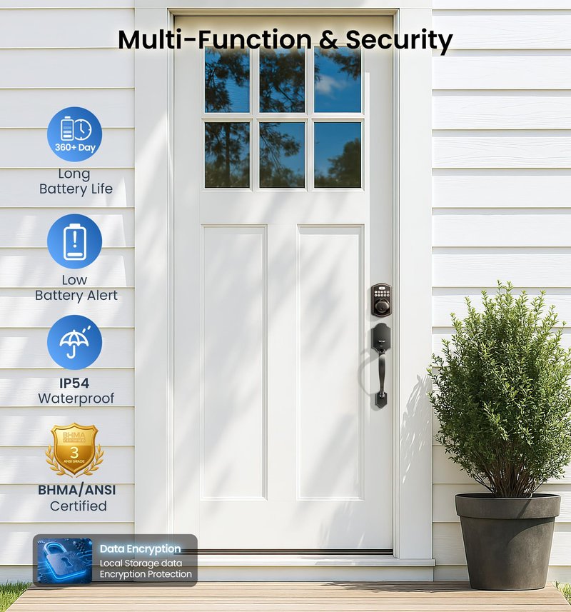 Veise KS02A Fingerprint Keyless Entry Door Lock, Auto Lock, Electronic Keypad Deadbolt for Front Door, Biometric, Anti-Peeping Password, Easy Install, Oil Rubbed Bronze