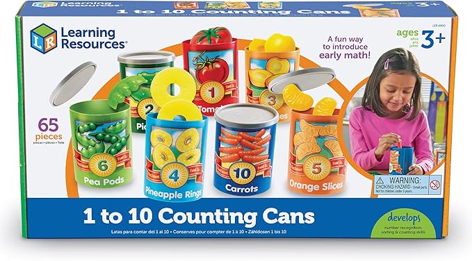 Learning Resources One to Ten Counting Cans - 65 Pieces, Ages 3+, Toddler Activities, Preschool Pretend Play, Supermarket Food Toys