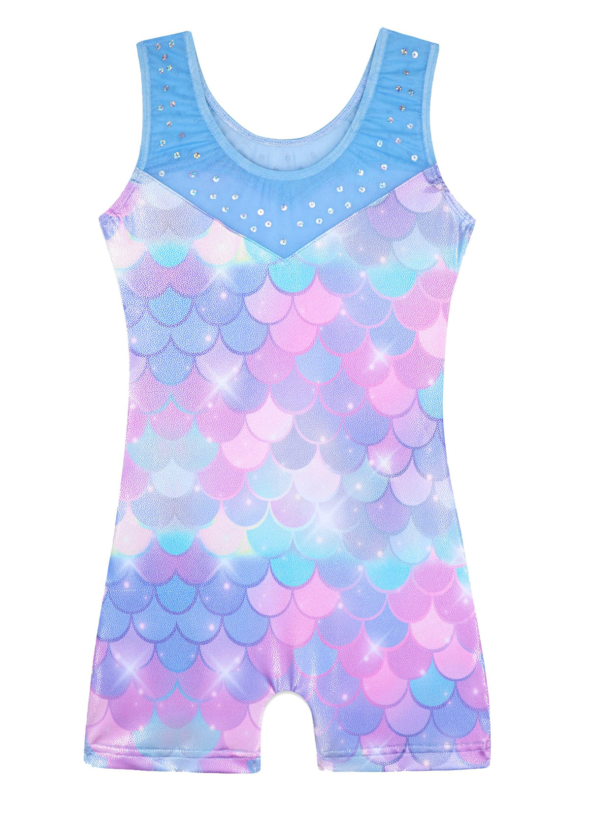 HOZIY 4t gymnastics leotards for girls 5t Spliced Mesh Strap Tumbling Outfits Biketard Practice Blue Mermaid Rhienstone Sparkly ropa de gimnasia para niñas