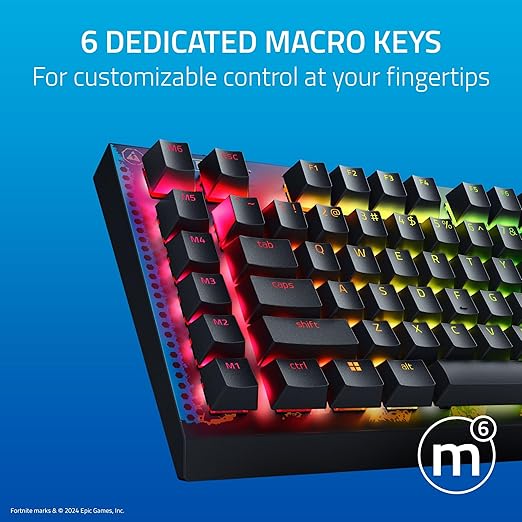 Razer BlackWidow V4 X Mechanical Gaming Keyboard: Yellow Switches Linear & Silent - 6 Macro Keys - Chroma RGB - Doubleshot ABS Keycaps - Roller & Media Keys Snap Tap - Fortnite Edition