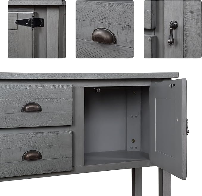 LKTART Solid Wood Farmhouse Console Table Sofa Table with Storage Drawers and Shelves for Storage Entry Hallway Foyer Sofa Side Table(48" Gray)
