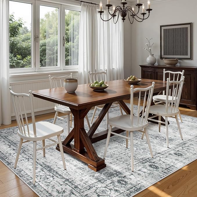 Lahome Vintage 8x10 Washable Grey Rugs for Living Room Bedroom, Boho Dining Room Rugs for Under Table, Soft Non Slip Indoor Throw Carpet for Home Office Playroom (8x10ft,Grey)