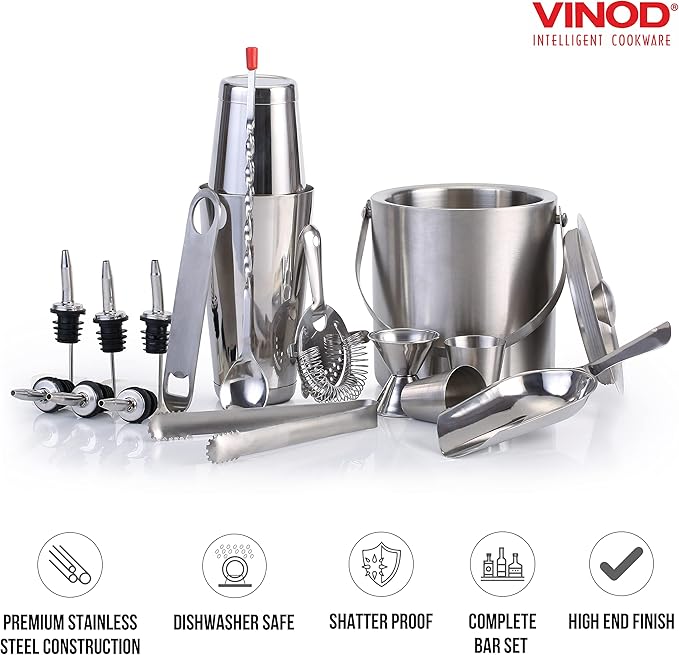 Vinod Stainless Steel Cocktail Set, 17-Piece Bar Accessories, for Parties