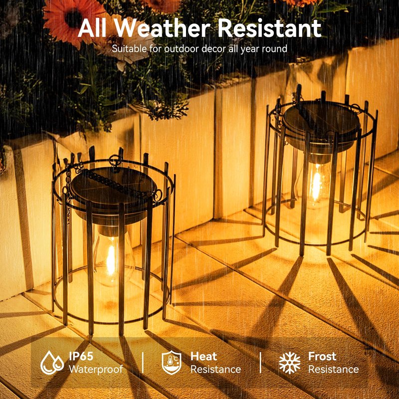 KOOPER Solar Lanterns Outdoor Waterproof, 4 Pack Upgraded Bright Hanging Solar Lights Outdoor Lanterns Decorative, Auto ON/Off Metal Hanging Lantern Lights for Pathway Yard Patio Garden Decor