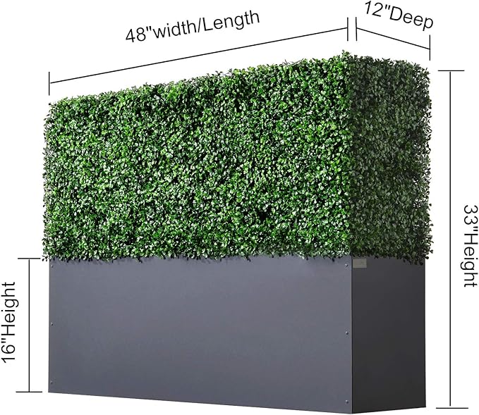 AGPL Upgraded Artificial Boxwood Hedge Wall with Gray Color Planter Box (33.5" Height 48" Width 12" Deep) …Outdoor and Indoor Panels for Patio,Balcony,Restaurant,Garden,Party Décor