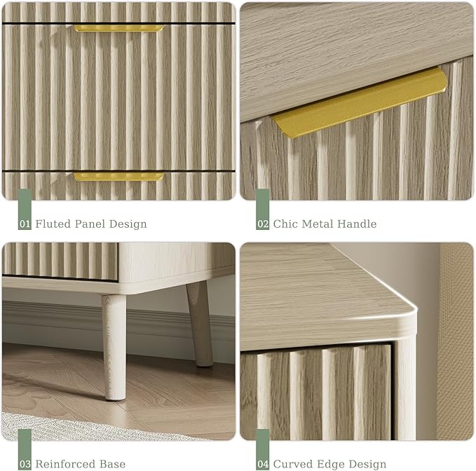 LYNSOM 55" Wide Fluted Dresser for Bedroom with 6 Drawer, Modern Chest of Drawers with Curved Profile Design and Metal Handles, Wood Dresser TV Stand & Storage Organizer for Living Room, Beige