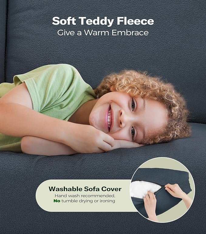 83" Couches for Living Room, Comfy Sofas for Living Room, Teddy Sofa Couch, Tool-Free Setup Loveseat Sofa, All-Wood Love Seat Couches, Small Couch 2 Pillows Included, Blue Grey