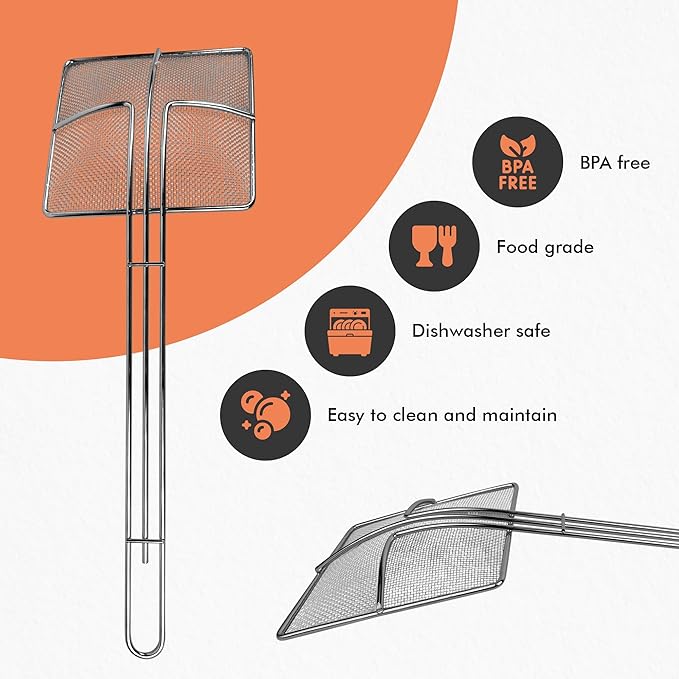 Wire Mesh Strainer with Handle, 2-Pack Deep Fryer Skimmer Cuisine Ready