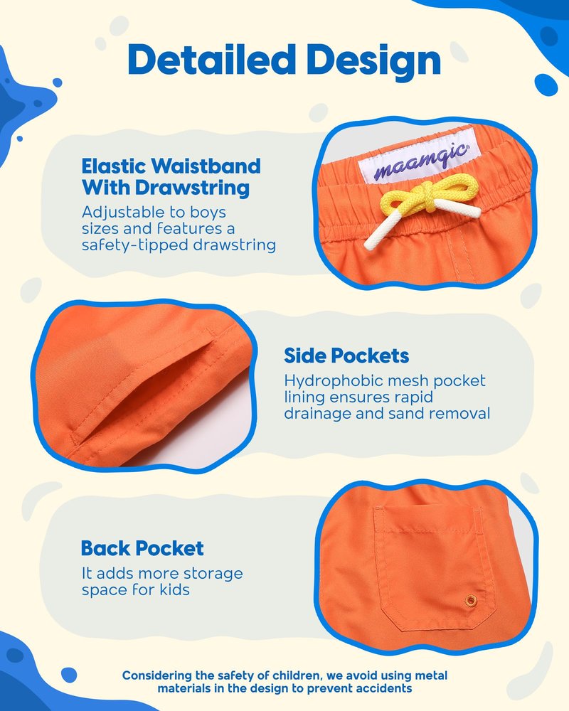 maamgic Boys Swim Trunks Toddler Swim Shorts Little Boys Bathing Suit Swimsuit Toddler Boy Swimwear Orange Yellow 5-6 Years