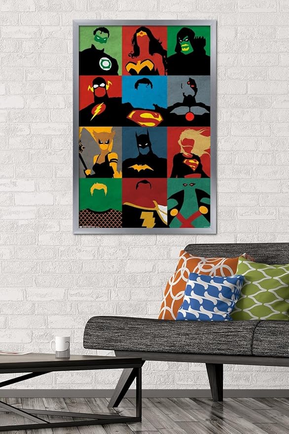 Trends International DC Comics - Justice League - Minimalist Wall Poster, 22.375" x 34", Silver Framed Version