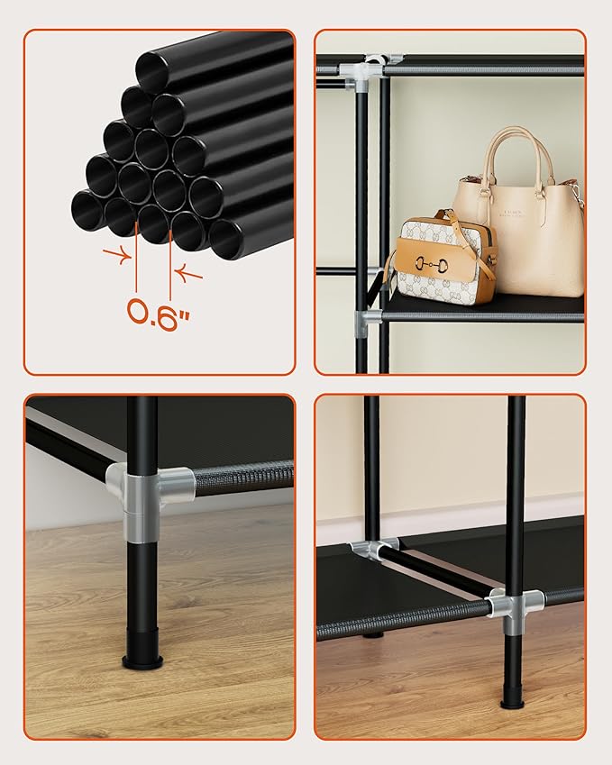 CASAMAYA Portable Closet, 77.6 Inch Extra Large Capacity Wardrobe Closet with Cover, Clothes Storage Organizer with Shelves and 3 Hanging Rods, Easy to Assembly, Black PCT223B01