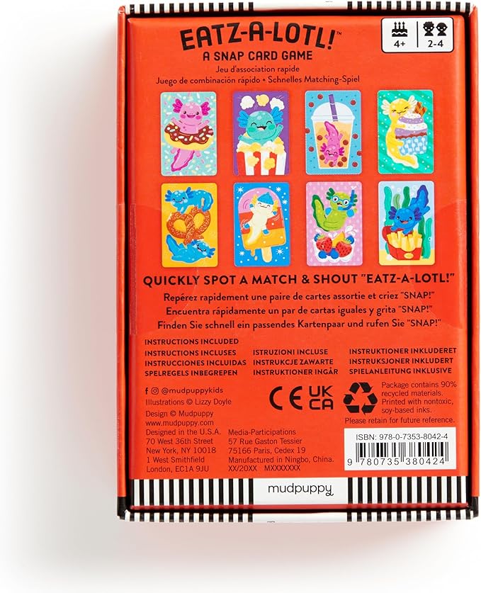 Mudpuppy Eatz-a-lotl! – Axolotl Version of Classic Kids Snap Card Game with Cute Illustrations of Axolotls for Children Ages 4 and Up, 2-4 Players