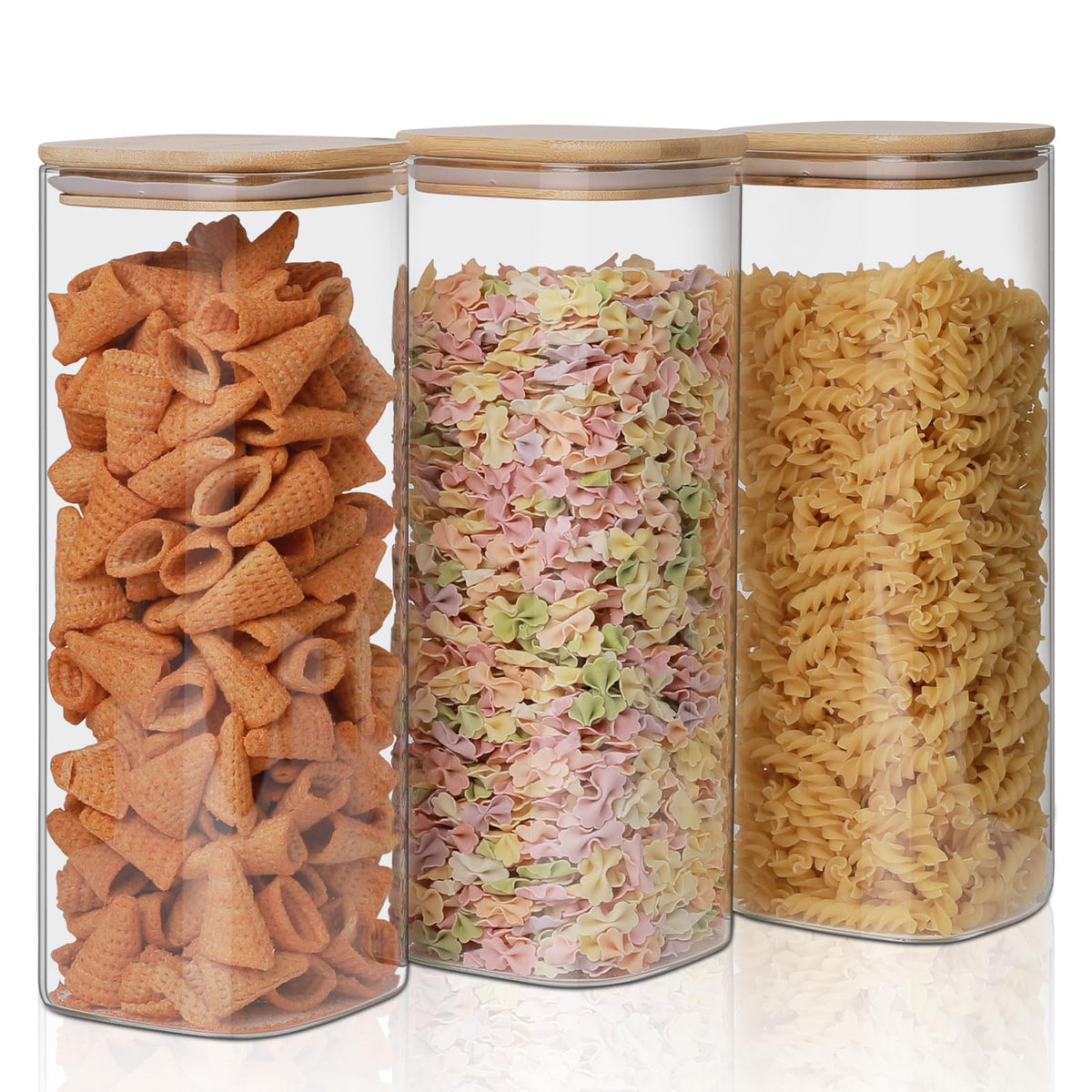 Liuruiyu Glass Food Storage Jars 6-Pack 37oz - 4x6 in-Clear Glass Food Canisters with Bamboo Lid Airtight For Serving Tea, Coffee, Flour, Sugar, Candy, Cookie, Spice and More (Circular)