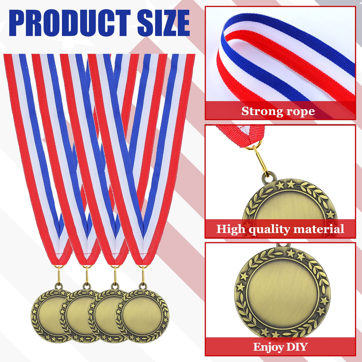 Junkin 24 Pcs Blank Medals for Awards with Neck Ribbons Winner Participation Custom Medals Awards Make Your Own Kit 1st Place Cheer Participation Trophy Metal Prize Gift(Gold,Simple)