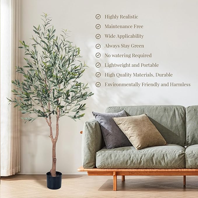 Olive Tree Artificial Plant 6FT,Artificial Olive Tree Mediterranean Silk Screened Broad-leaved Olive Tree with Realistic Fruit, Lifelike Plant Nordic Style Home Aesthetic Hotel Decor