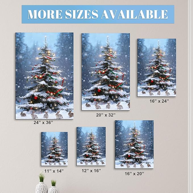 Framed Christmas Pictures Wall Decor,Vintage Pine Tree Prints,Winter Christmas Canvas Wall Art Decoration for Bedroom Bathroom Living Room Rustic Xmas Holiday Gifts (Christmas Tree 17, 12'' X 16'')
