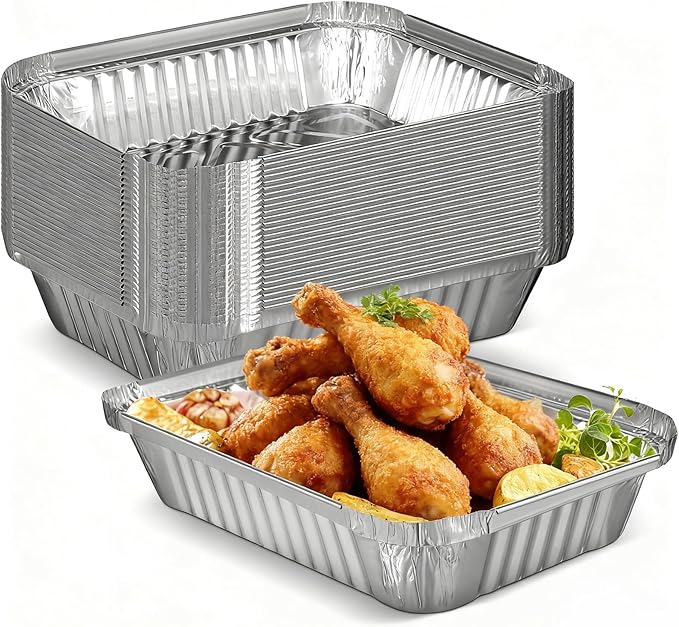 30 Pack 1 Lb Heavy Disposable Aluminum Foil Pans, Deep Square Baking Trays