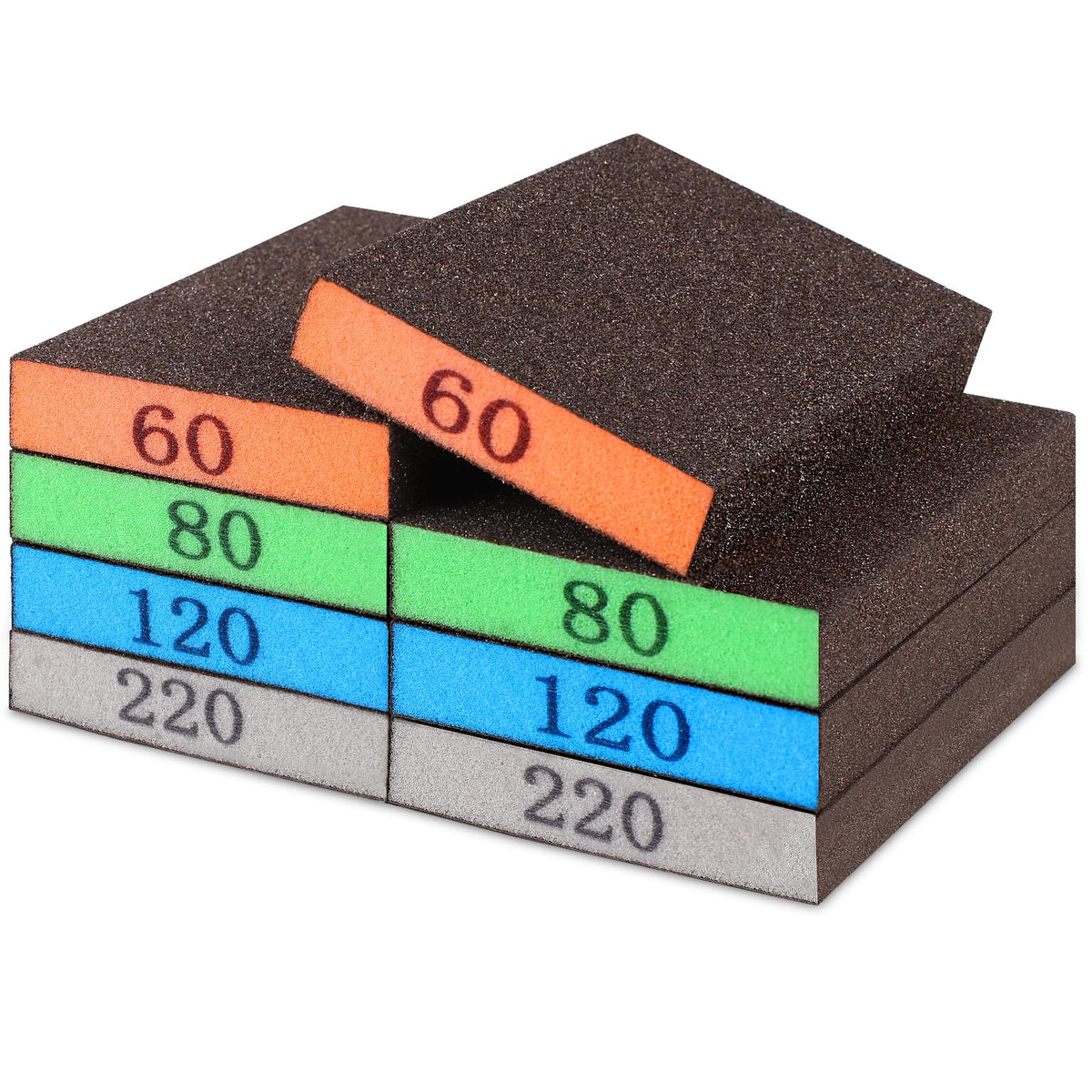 Romeda 8-Pack Sandpaper Block, Four Grits Per Pack 60/80/120/220, Washable and Reusable Handmade Sanding Sponge, Drywall Sandpaper Blocks for Wooden Drywall Sheetrock and Metal Glazing