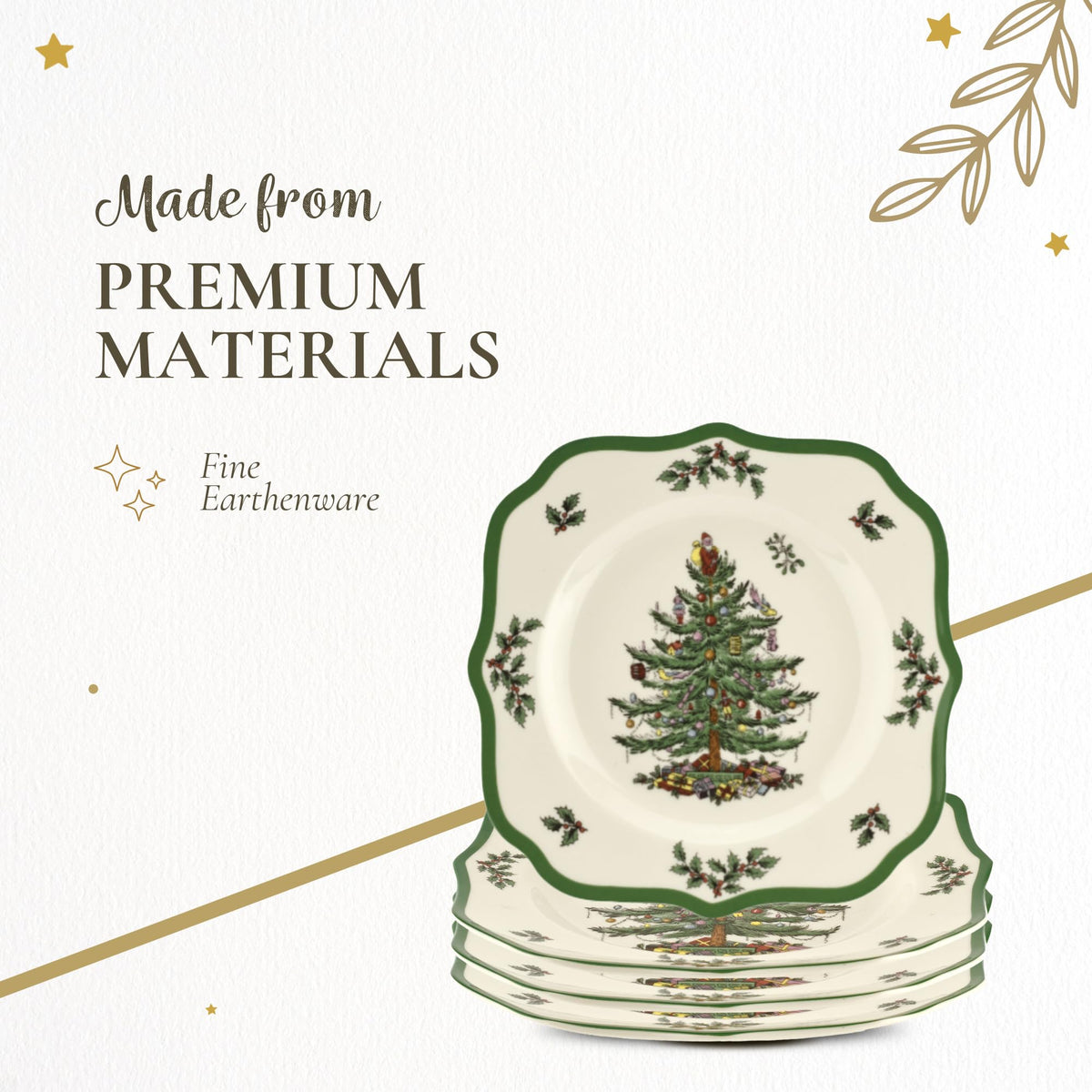 Spode Christmas Tree Scalloped Salad Plates - Set of 4