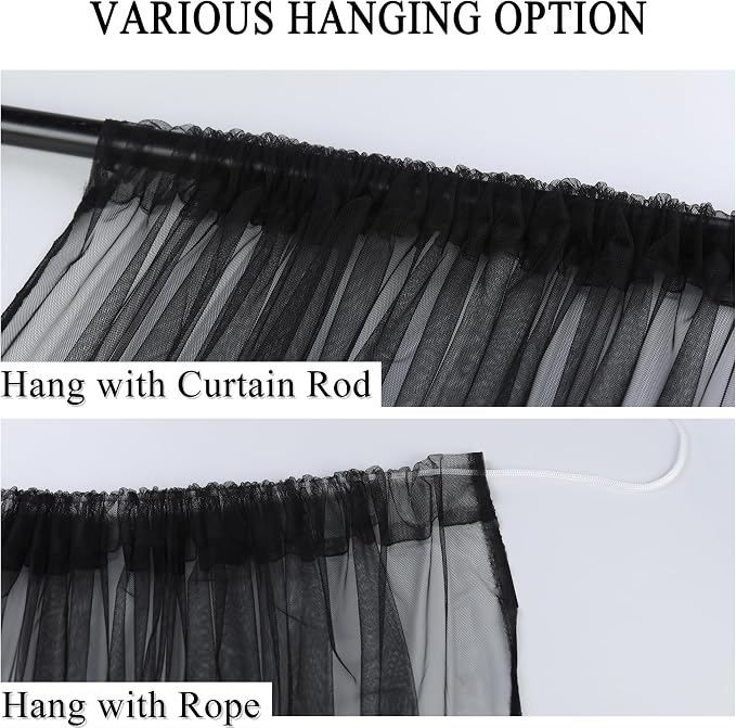 Extra Wide Outdoor Curtains Waterproof Black Voile Mesh Screen Lightweight