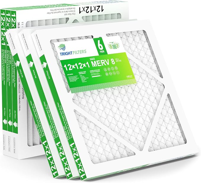 12x12x1 Air Filter 6 Pack, Durable MERV 8 Pleated Home HVAC AC Furnace Filters