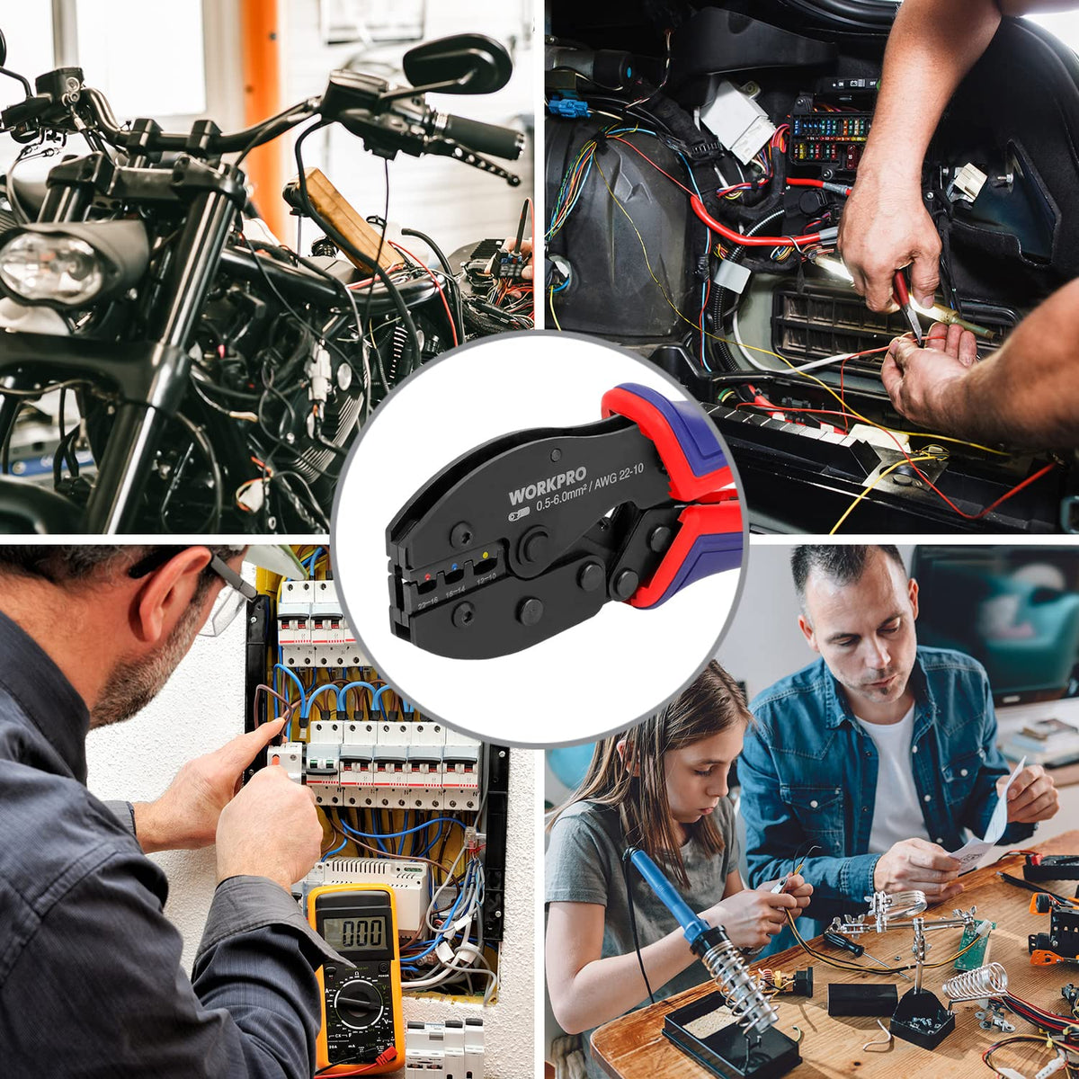 WORKPRO Wire Crimping Tool Kit, Ratcheting Insulated Terminal Crimper for 22 to 10 AWG Wire, Crimping Pliers with 100 Pieces Terminal Connectors