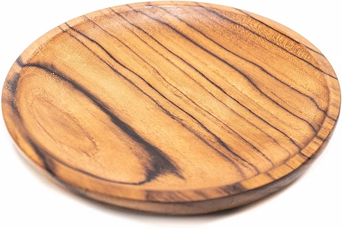 Rainforest Bowls Set of 2 6" Round Javanese Teak Wood Plates- Perfect for Everyday Use- Hot & Cold Friendly, Ultra-Durable, Premium Wooden Plates- Handcrafted by Indonesian Artisans