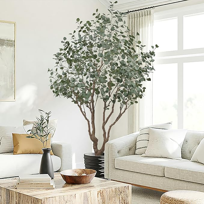 Artificial Eucalyptus Tree 7.5ft Tall Faux Plant with Large Trunks and Realistic Leaves,Fake Floor Potted Artificial Plants for Home Living Room Office Decor Indoor (7.5Feet,1Pack)