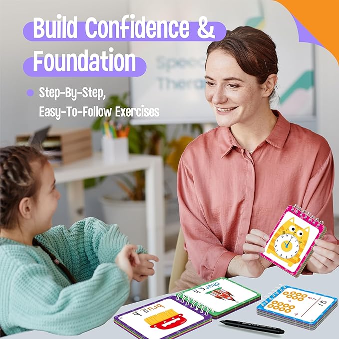4 First Grade Learning Flipbooks, Double-Sided Mini Book Set - Spelling, Addition, Subtraction, Time, Week, Weather, Month, Holiday & Season Learning, Early Educational Tool for Kids