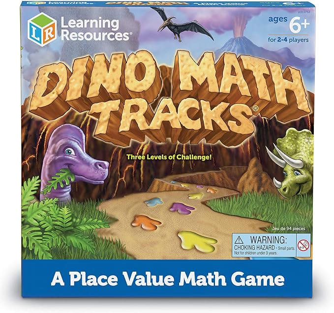 Learning Resources Dino Math Tracks Game – Math Manipulatives, Montessori Board Game, Addition and Subtraction, Counting Literacy Toys, STEM for Kids, Critical Thinking, Gifts for Boys and Girls